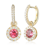 9ct Yellow Gold 0.88ct Pink Tourmaline And 0.44ct Diamond Hoop Drop Earrings