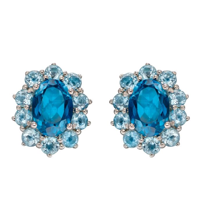 9ct White Gold Blue Topaz Cluster Stud Earrings GE2346T