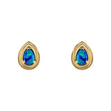 9ct Yellow Gold Australian Blue Opal Teardrop Stud Earrings GE2522L