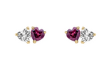9ct Yellow Gold Toi Et Moi White Topaz And Rhodolite Garnet Heart Stud Earrings GE2494