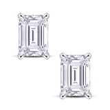 18ct white gold emerald cut diamond four claw stud earrings