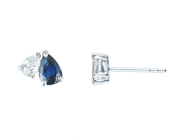 18ct White Gold Pear Cut 1.10ct Blue Sapphire And 0.32ct Diamond Stud Earrings