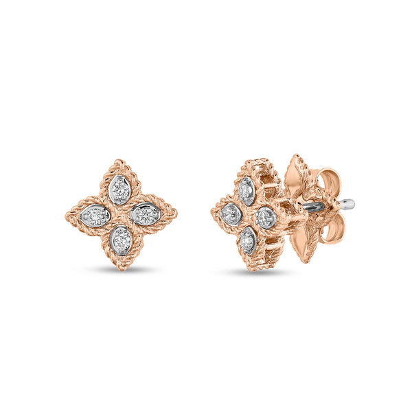 Roberto Coin 18ct Rose Gold 0.10ct Diamond Princess Flower Earrings ADR777EA0641