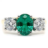 18ct Yellow Gold 1.86ct Emerald And 1.53ct Diamond Laboratory Grown Three Stone Ring