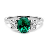 Platinum 1.06ct Emerald And 0.55ct Diamond Laboratory Grown Three Stone Ring