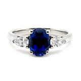 Platinum 1.63ct Blue Sapphire And 0.37ct Diamond Laboratory Grown Three Stone Ring