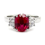 Platinum 2.50ct Ruby And 0.41ct Diamond Laboratory Grown Three Stone Ring