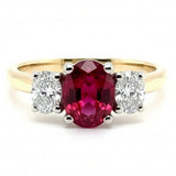 18ct Yellow Gold 1.55ct Ruby And 0.52ct Diamond Laboratory Grown Three Stone Ring