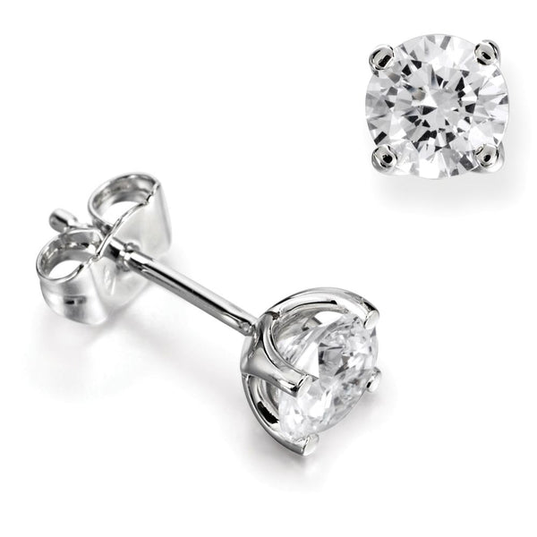 18ct White Gold Round Brilliant Cut Diamond Four Claw Certificated Stud Earrings