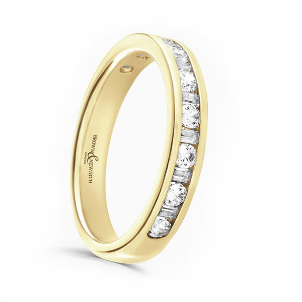 18ct Yellow Gold 0.50ct Round Brilliant And Baguette Cut Diamond Channel Set Half Eternity Ring