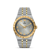 tudor royal 38mm silver dial automatic gold and steel on gold and steel bracelet watch front facing upright image
