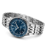 breitling navitimer 41mm blue dial steel on steel bracelet automatic gents watch laying down image