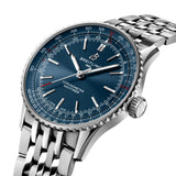 breitling navitimer 41mm blue dial steel on steel bracelet automatic gents watch front side facing upright image