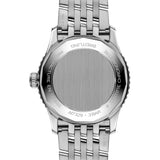 breitling navitimer 41mm blue dial steel on steel bracelet automatic gents watch showing its screw in caseback