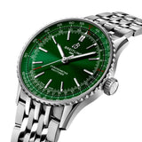 breitling navitimer 41mm green dial steel on steel bracelet automatic gents watch front side upright image
