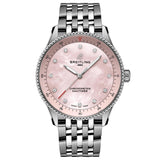 breitling navitimer 32mm pink mop diamond dot dial quartz ladies watch