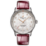 breitling navitimer 32mm mother of pearl diamond dot dial stainless steel quartz ladies watch front facing upright image
