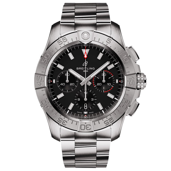 breitling avenger b01 chronograph 44mm black dial stainless steel automatic gents watch front facing upright image