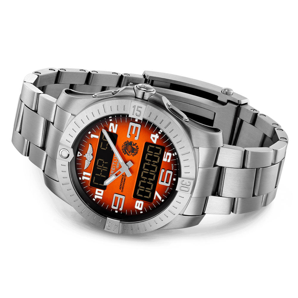 Breitling Aerospace B70 25th Anniversary Edition 43mm Orange Dial Titanium Gents Quartz Watch EB70101A1O1E1