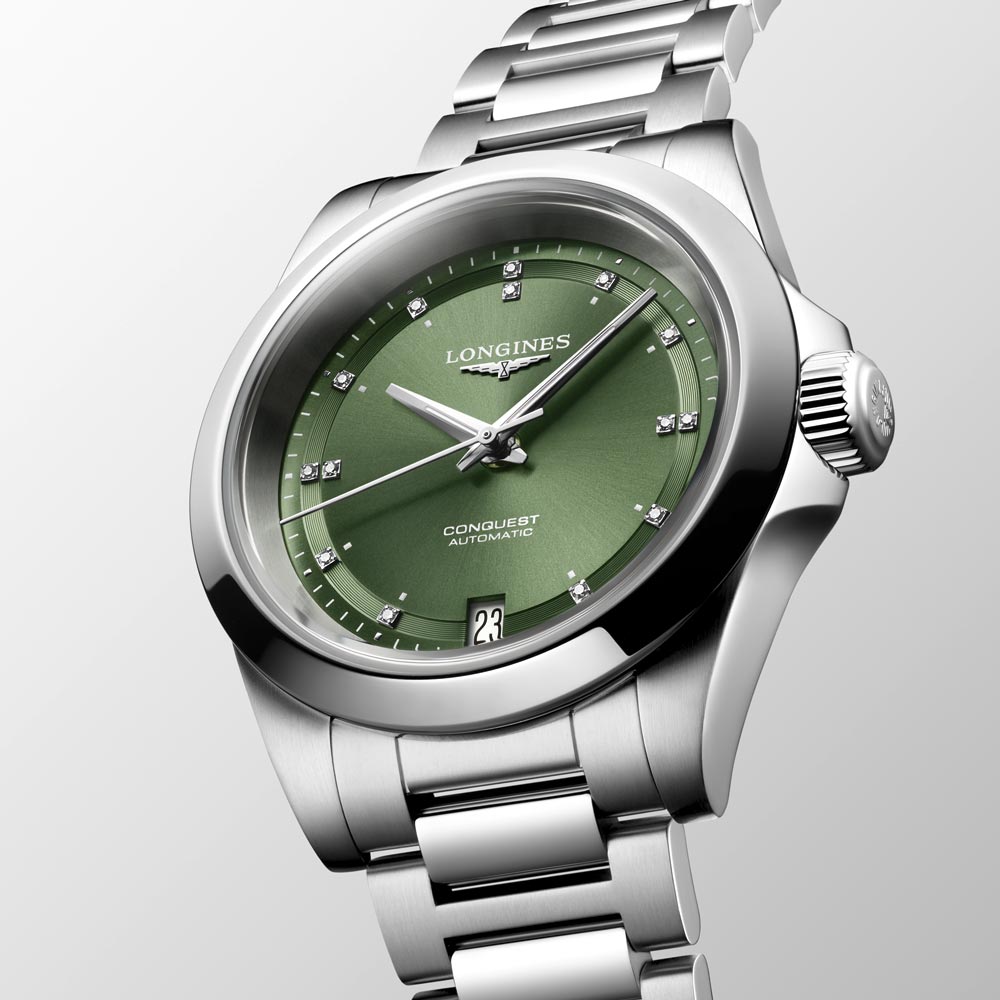 Longines Conquest 34mm Green Dial Diamond Automatic Ladies Watch L3.430.4.07.6