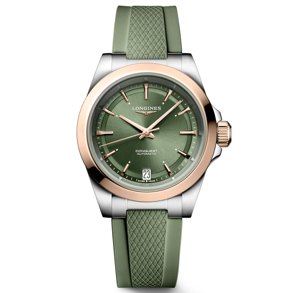 Longines Conquest 34mm Green Dial 18ct Rose Gold Capped Steel Automati