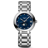 Longines PrimaLuna 30.5mm Blue MOP Diamond Dot Dial Moon Phase Ladies Quartz Watch L8.115.4.98.6