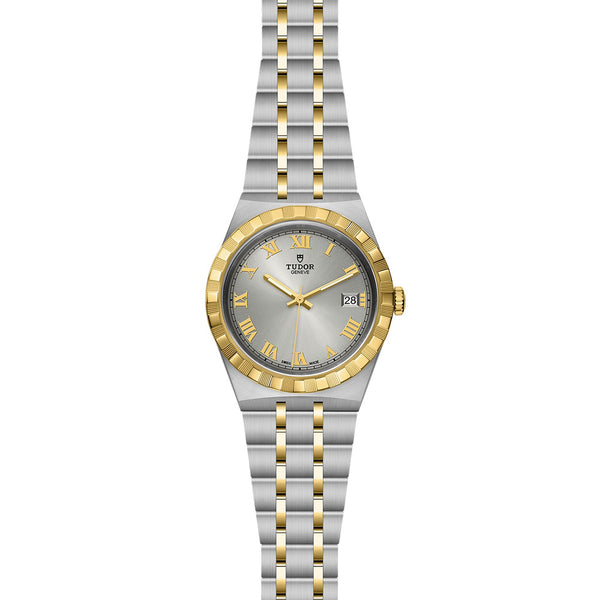 tudor royal 38mm silver dial automatic gold and steel on gold and steel bracelet watch upright image