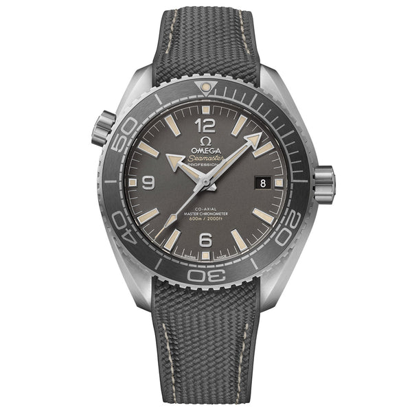 omega seamaster planet ocean 600m 43.5mm steel on rubber strap gents watch front facing upright image