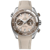omega seamaster planet ocean 600m 45.5mm linen dial steel on rubber strap automatic chronograph gents watch front facing upright image