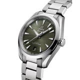 omega seamaster aqua terra 150m 38mm green dial steel on steel bracelet automatic watch front side facing upright image