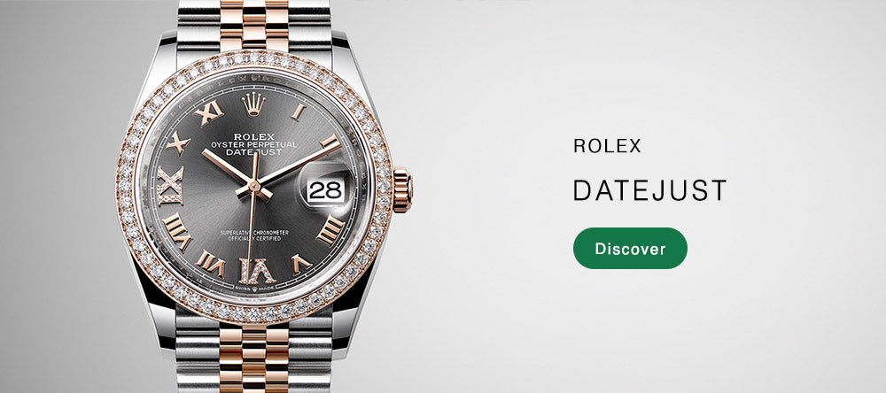 rolex homepage banner for the month of march 2024 featuring datejust desktop clickable image