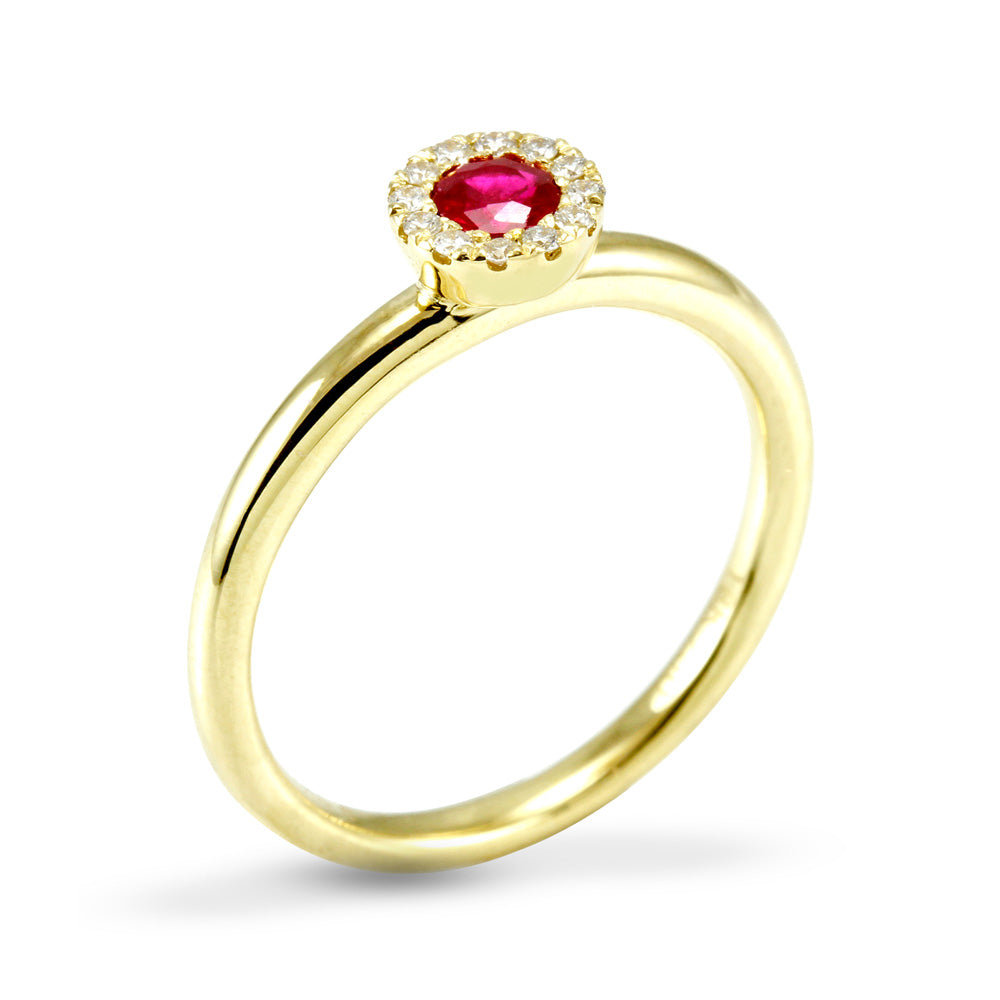 The Poppy 18ct Yellow Gold 0.18ct Ruby And 0.07ct Diamond Ring