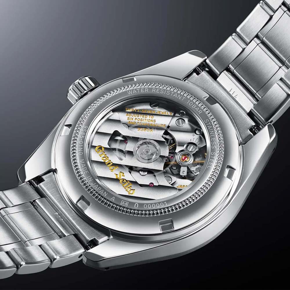 grand seiko heritage collection snowfall mount iwate hi-beat 40mm champagne dial gents automatic watch case back view