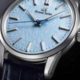 grand seiko elegance collection skyflake quartz 34mm blue dial watch dial close up