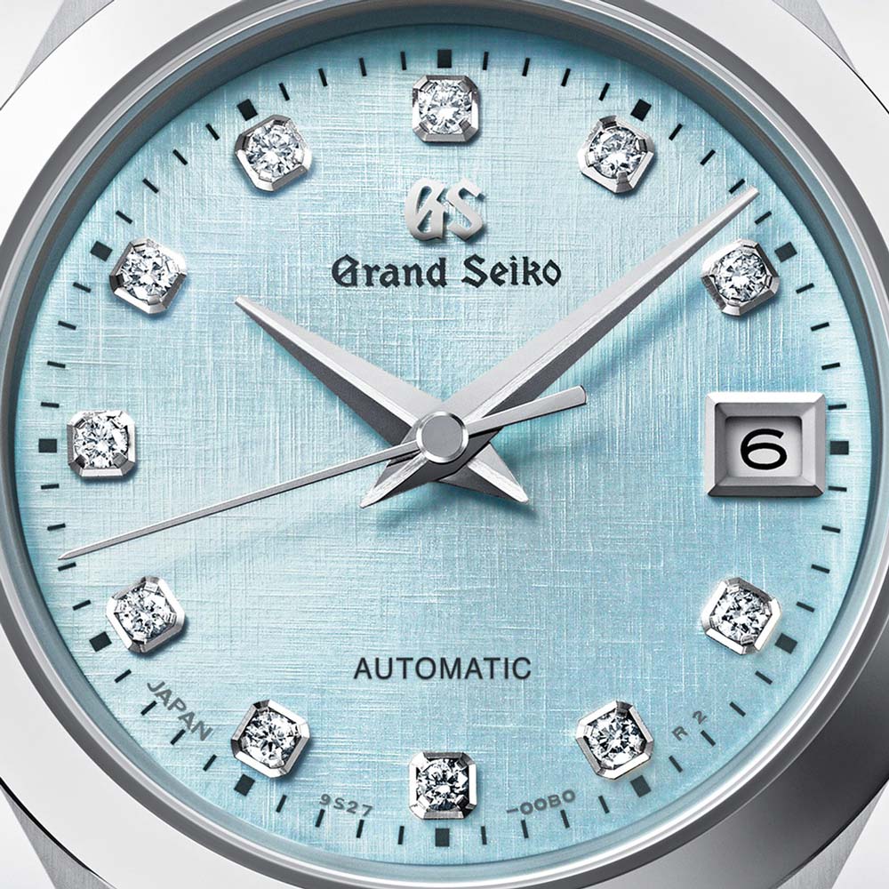 Grand Seiko Elegance Collection Mizu-Hanada Blue Linen 28mm Blue Diamond Dot Dial Automatic Ladies Watch STGK023G