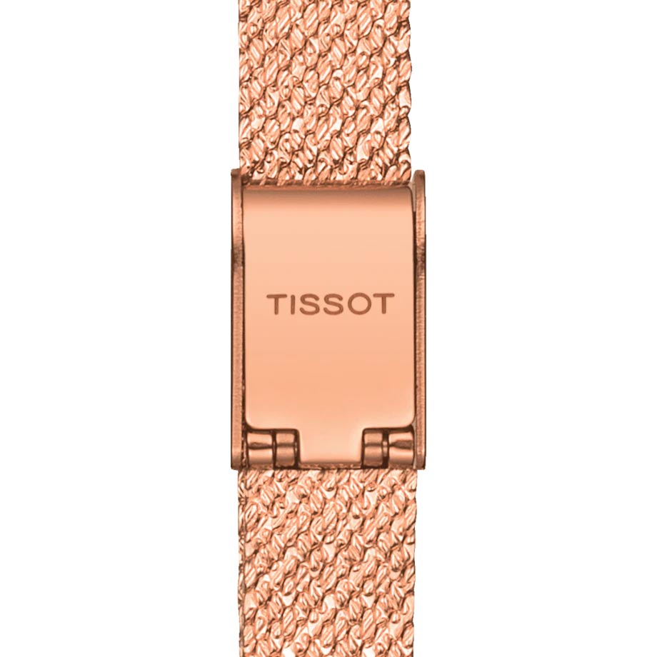 tissot t-lady lovely 20mm cream dial rose gold pvd steel diamond watch clasp view