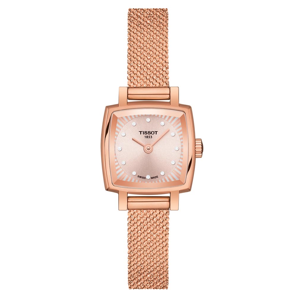 tissot t-lady lovely 20mm cream dial rose gold pvd steel diamond watch