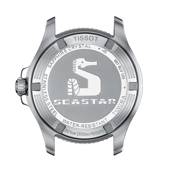 tissot t-sport seastar 1000 black dial 36mm watch case back view