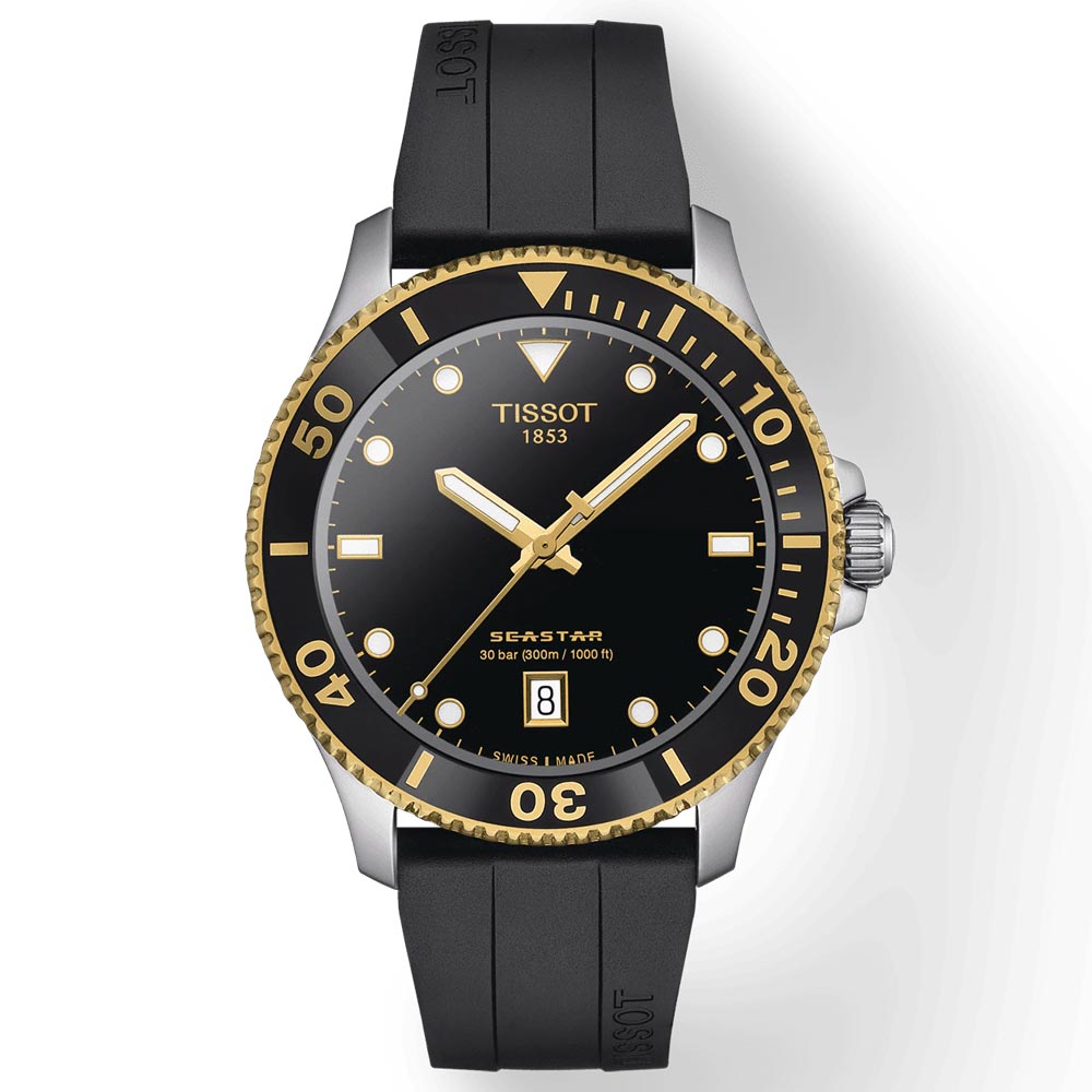 Tissot Seastar 1000 Black Dial 40mm Gold PVD Steel Quartz Watch T12041