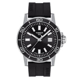 tissot supersport 44mm black dial steel on rubber strap quartz gents watch front facing upright image