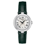 tissot bellissima mother of pearl dial 26mm steel on green leather strap quartz ladies watch front facing upright image