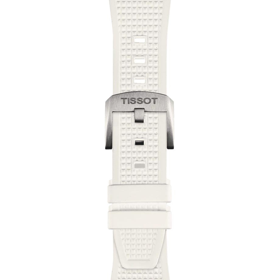 tissot t-classic prx 40mm white dial stainless steel gents watch clasp view