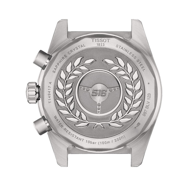 tissot pr516 40mm black dial bi-colour quartz chronograph watch screwdown caseback image
