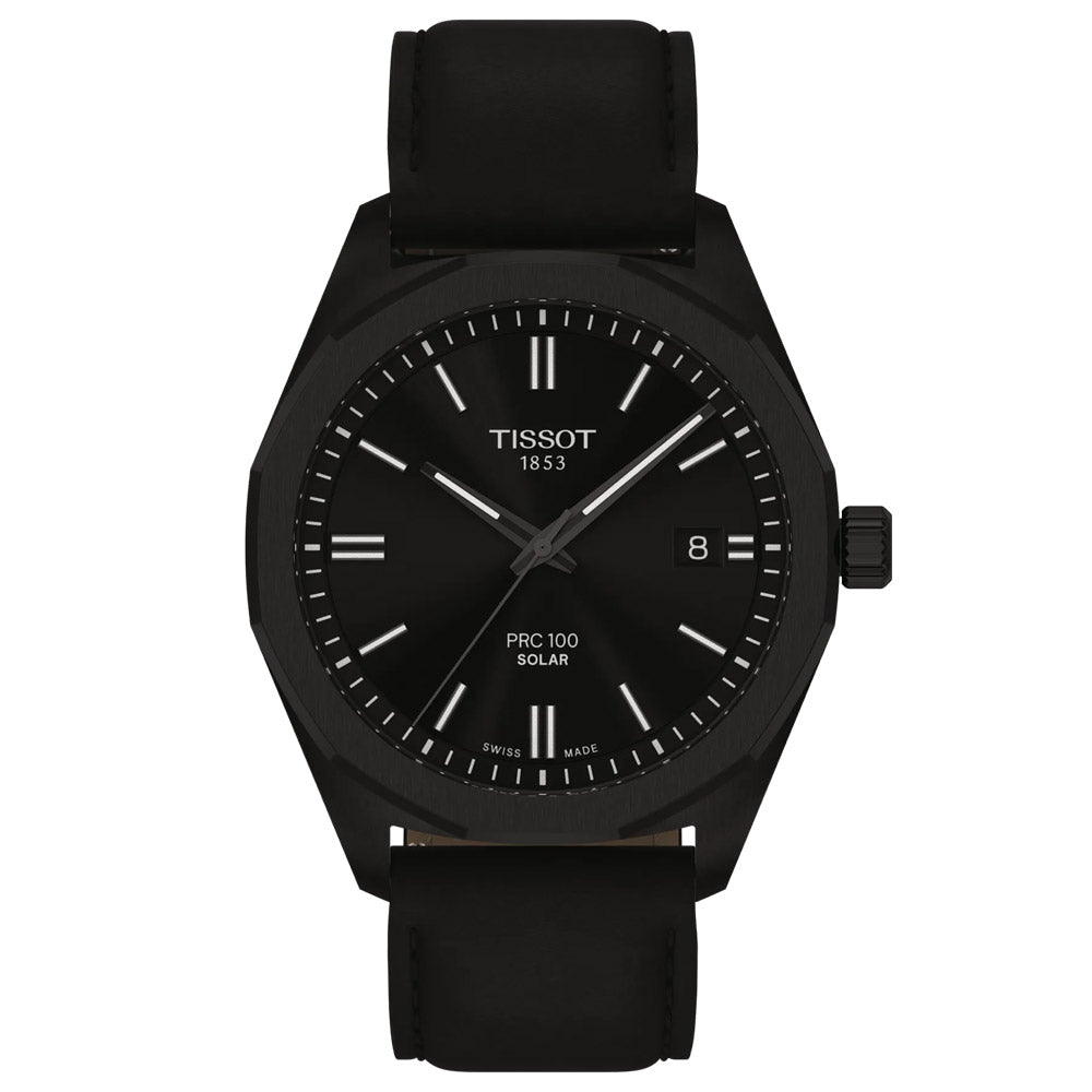 Tissot PRC 100 Solar 39mm Black Dial Black PVD Steel Quartz Watch T151