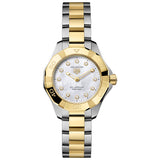 TAG Heuer Aquaracer Professional 100 Solargraph 28mm MOP Diamond Dot Dial 18ct Gold & Steel Quartz Ladies Watch WBP1422.BB0006