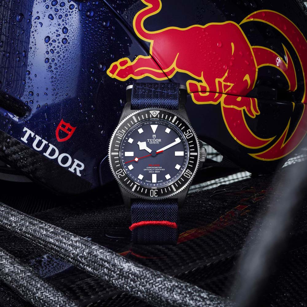 tudor pelagos fxd 42mm blue dial black carbon composite on fabric strap automatic watch lifestyle image