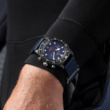 tudor pelagos fxd chrono 43mm blue dial black carbon composite on fabric strap automatic chronograph watch lifestyle image