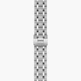 tudor royal 28mm mother of pearl diamond paved dial with diamond set bezel steel on steel bracelet automatic ladies watch showing its steel bracelet with folding clasp