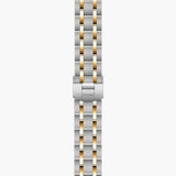 tudor royal 28mm mother of pearl diamond dot dial gold diamond bezel and steel on gold and steel bracelet automatic watch showing folding clasp