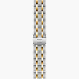 tudor royal 28mm mother of pearl diamond dot dial gold diamond bezel and steel on gold and steel bracelet automatic watch showing folding clasp